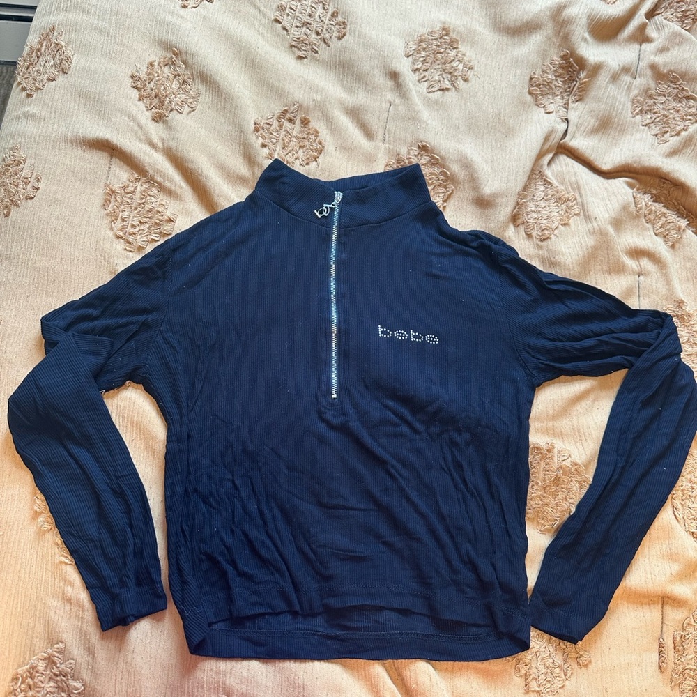 bebe Black Half-Zip Long Sleeve Top
